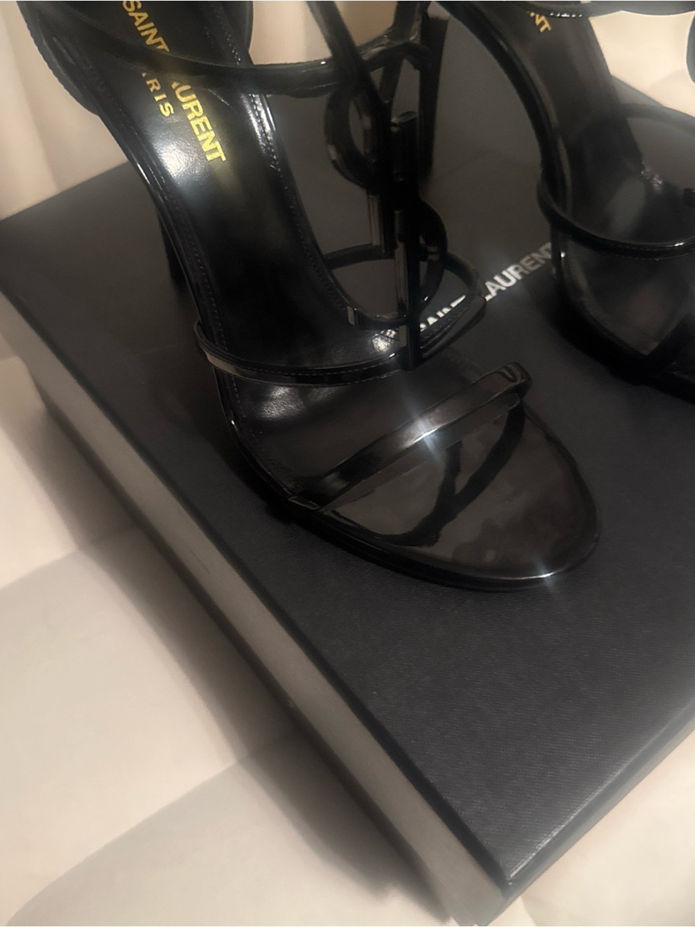 Yves Saint Laurent Black Strappy Leather Sandals - Picture 7 of 10